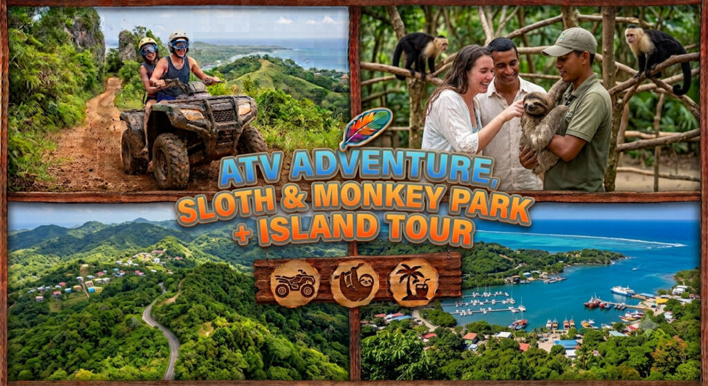 atv adventure, sloth & monkey park + island tour