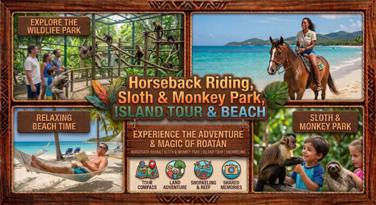 horseback riding, sloth & monkey park, island tour & beach